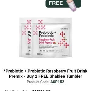 PREBIOTIC + PROBIOTIC RASPBERRY FRUIT DRINK PREMIX - BUY 2 FREE SHAKLEE THUMBLER